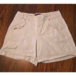 Gloria Vanderbilt beige Khaki Chino Shorts SZ 10 Mid Length Lightweight vacation